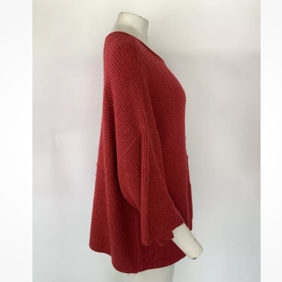 J Jill Sz M Wool Blend Kimono Style Sweater Red Flared Sleeve Ribbed Pullover - Picture 3 of 7